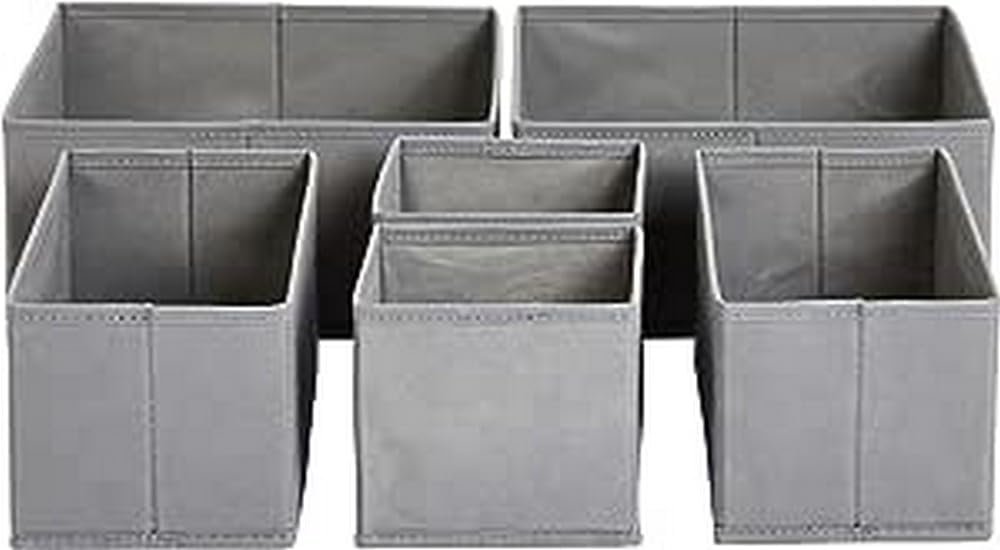 Cloth Drawer Storage Organizer Boxes for Socks, Underwear and Baby Items, Set of 6, Gray