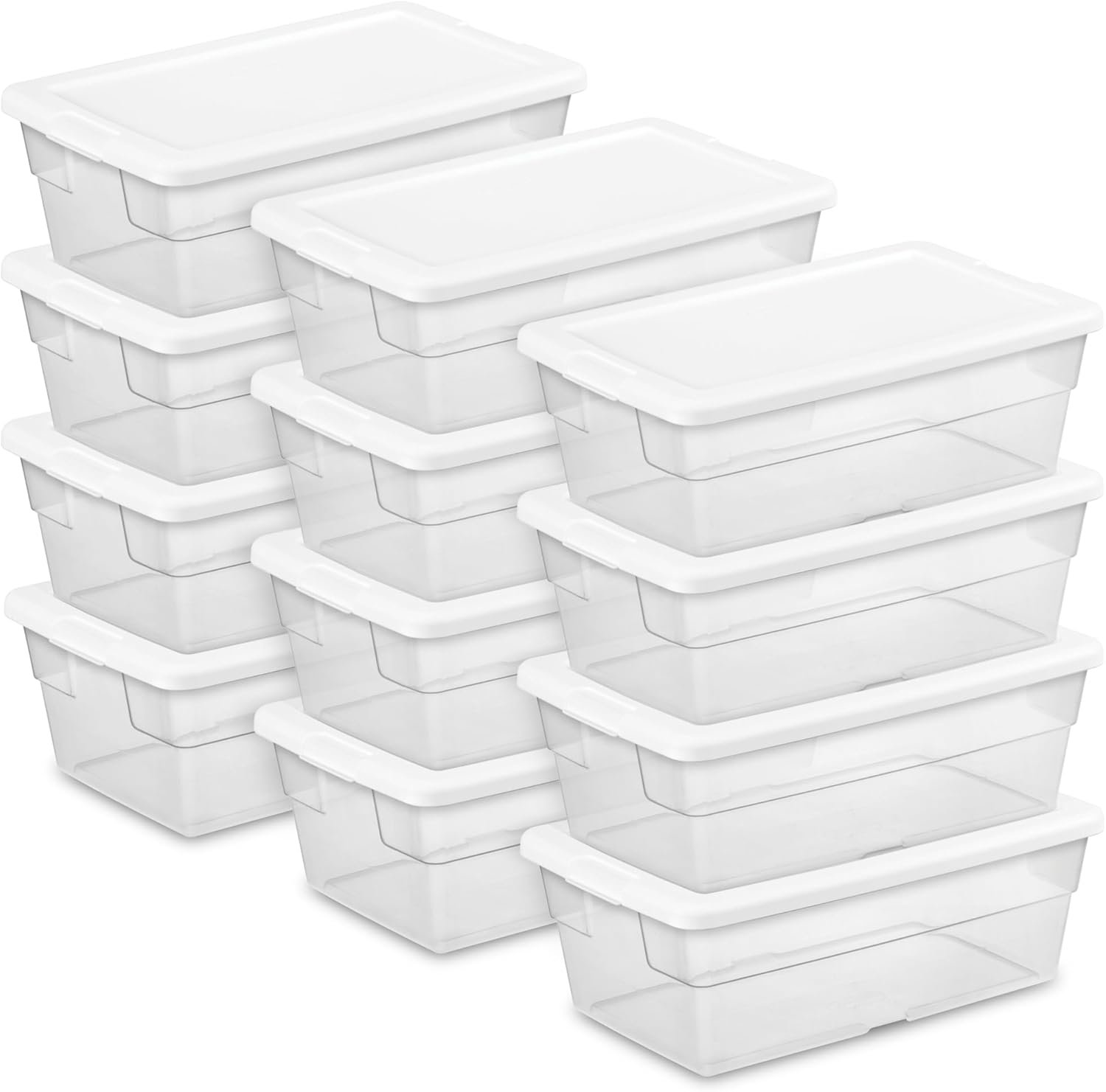12-Pack 6 Quart Storage Box, Stackable Clear Plastic Bins with Snap-On Lids - Heavy-Duty Organizing Containers for Closet, Bathroom, and Office