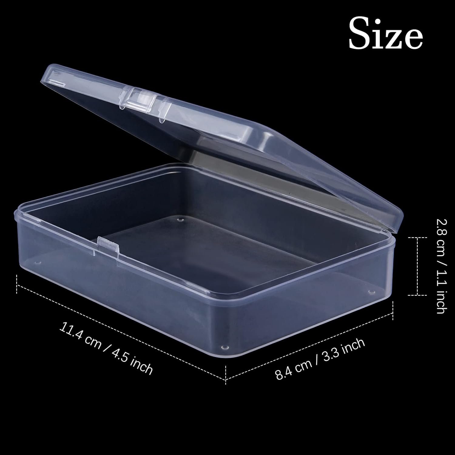 6 Pack Small Plastic Containers with Hinged Lids, Rectangle Clear Plastic Storage Boxes for Beads, Jewelry, Game Pieces and Crafts Items (4.5 x 3.3 x 1.1 Inch) - Image 2