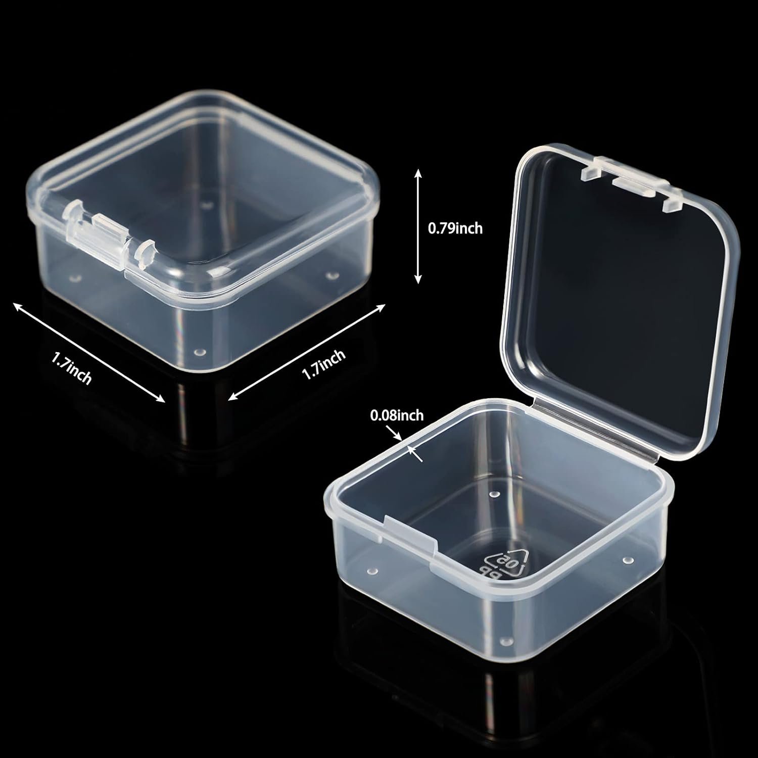 24 Packs Small Clear Plastic Beads Storage Containers Box with Hinged Lid for Storage of Small Items, Crafts, Jewelry, Hardware (1.7 x 1.7 x 0.8 Inches) - Image 2