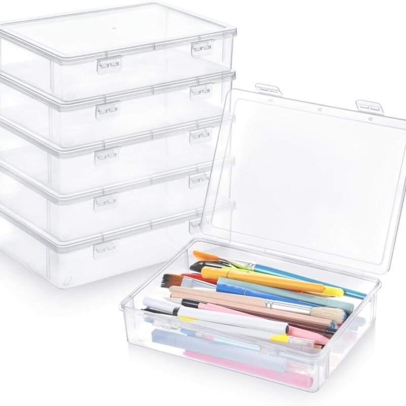 6 Pcs Plastic Storage Boxes with Lids, 9 x 6.5 x 2 Inch Clear Rectangular Plastic Box Multipurpose Craft Organizers Small Storage Containers for Pencils, Beads, Craft Accessories, Small Items