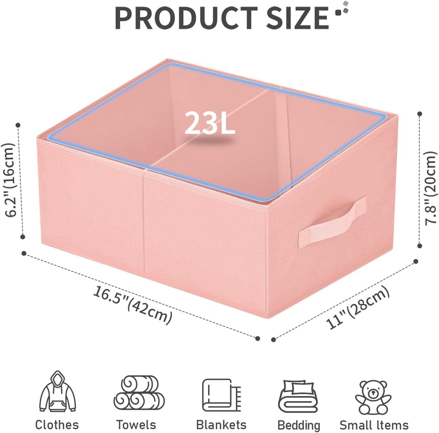 Large Closet Shelf Organizer Bins 6 Packs with Handles and Divider, Fabric Trapezoid Storage Baskets, Foldable Clothes Containers Box for Shelf, Towel, Book, Toy, Purse, Hats, Pink - Image 2