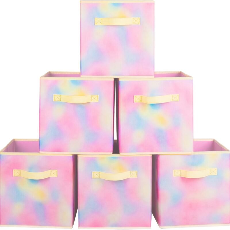 Storage Bins, Foldable Fabric Storage Cubes And Cloth Storage Organizer Drawer For Closet And Toys Storage, 6 Pack (Chromatic Tie Dye)