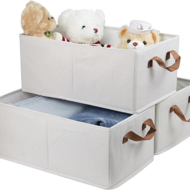 Pack of 3 Large Capacity Storage Bins Closet Organizer System, Sturdy Foldable Storage Boxes for Organizing Clothing, Sheets, Toys, Books - Shelf Organizer Shelves Basket Storage Bin