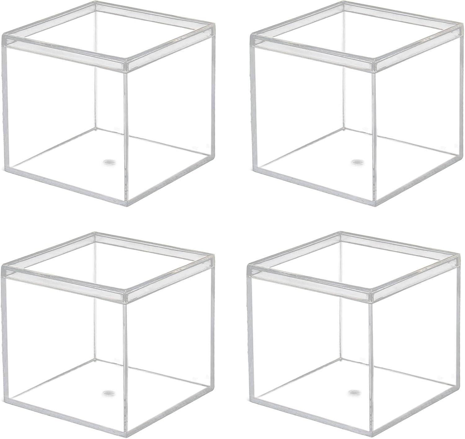 Clear Acrylic Box with Lid, 4 Pack 4x4x4 inches Clear Plastic Box for Organize, Acrylic Cube Storage Container Drawer Organizer for Vanity Jewelry Accessories, Small Items