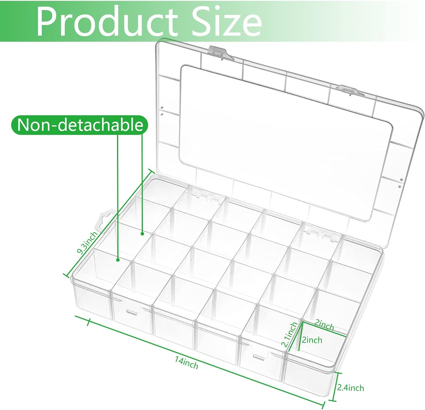 Large 24 Grids Plastic Organizer Box Adjustable Dividers,Clear Storage Box for Jewelry, Art DIY Crafts, Washi Tapes, Beads and Small Parts - Image 2