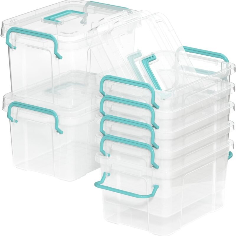 7 Pack Small Storage Bins Plastic Storage Container Stackable Box with Lids,with Handle Clear Plastic Container for Suitable for storing snacks, tools, cosmetics, toys