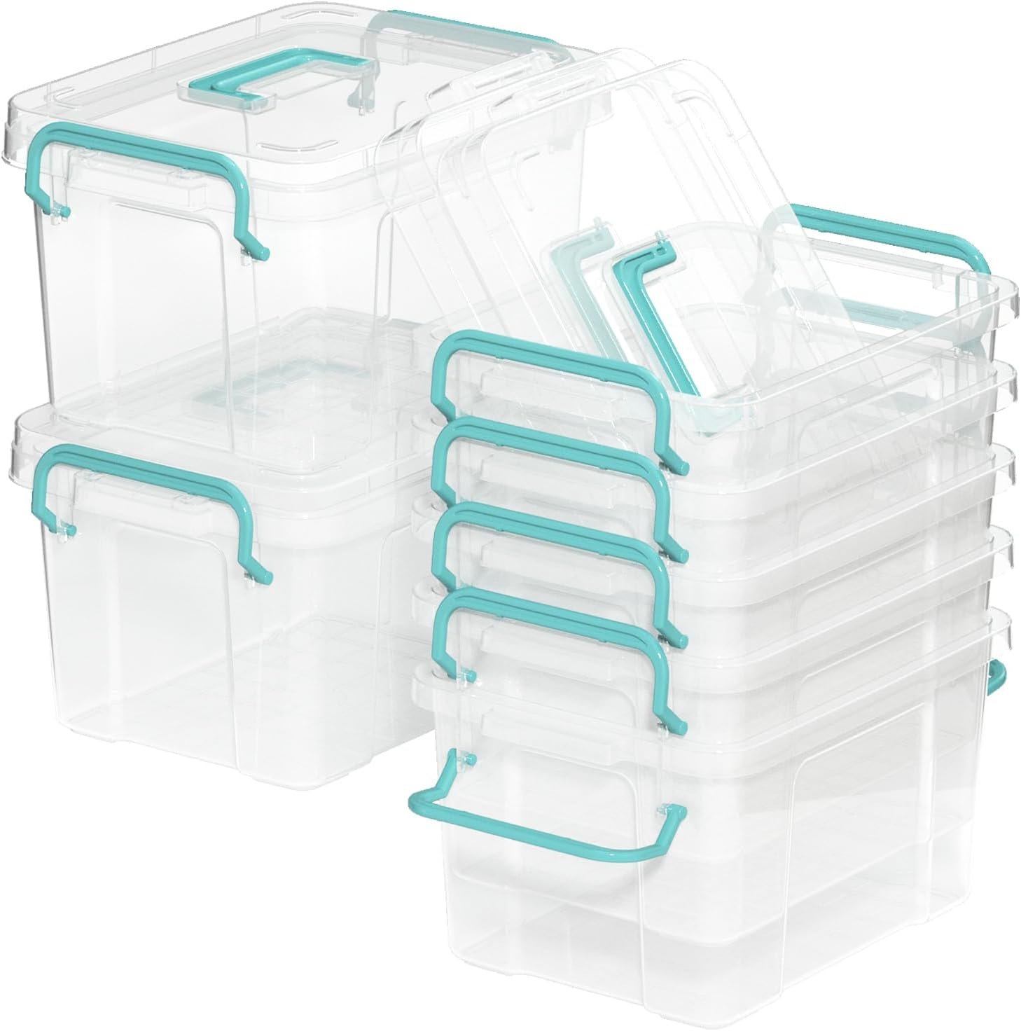 7 Pack Small Storage Bins Plastic Storage Container Stackable Box with Lids,with Handle Clear Plastic Container for Suitable for storing snacks, tools, cosmetics, toys