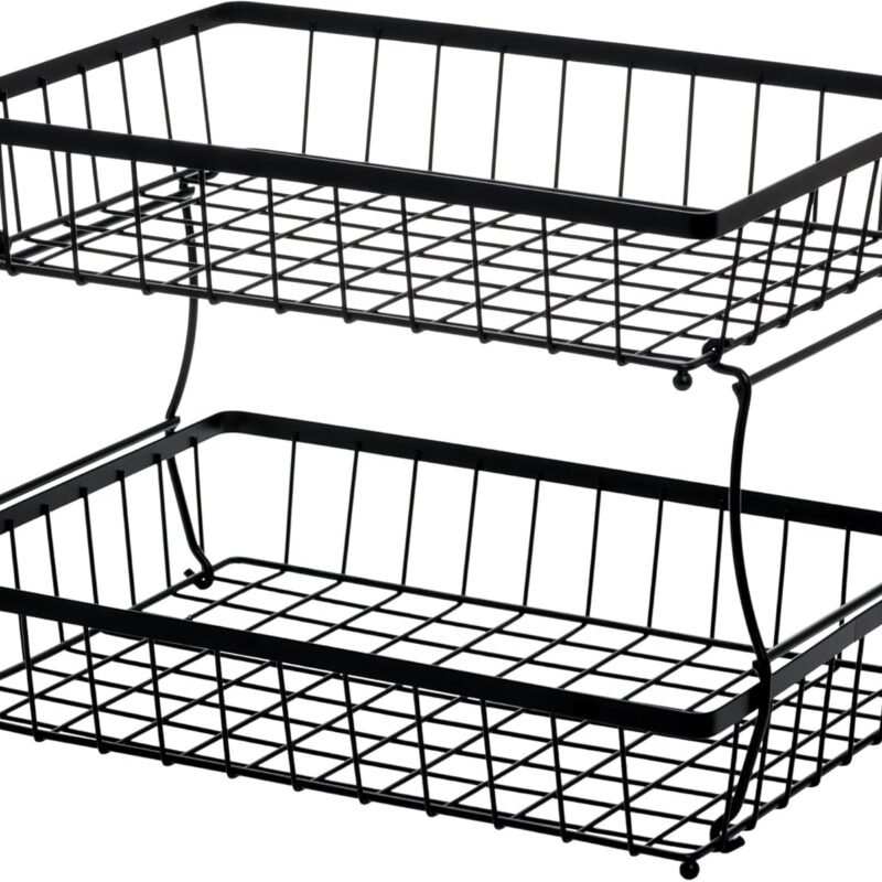 2 Tier Steel Basket, Standing Storage Rack Ideas for Fruits, Vegetables, Bread, etc. (14-inch)
