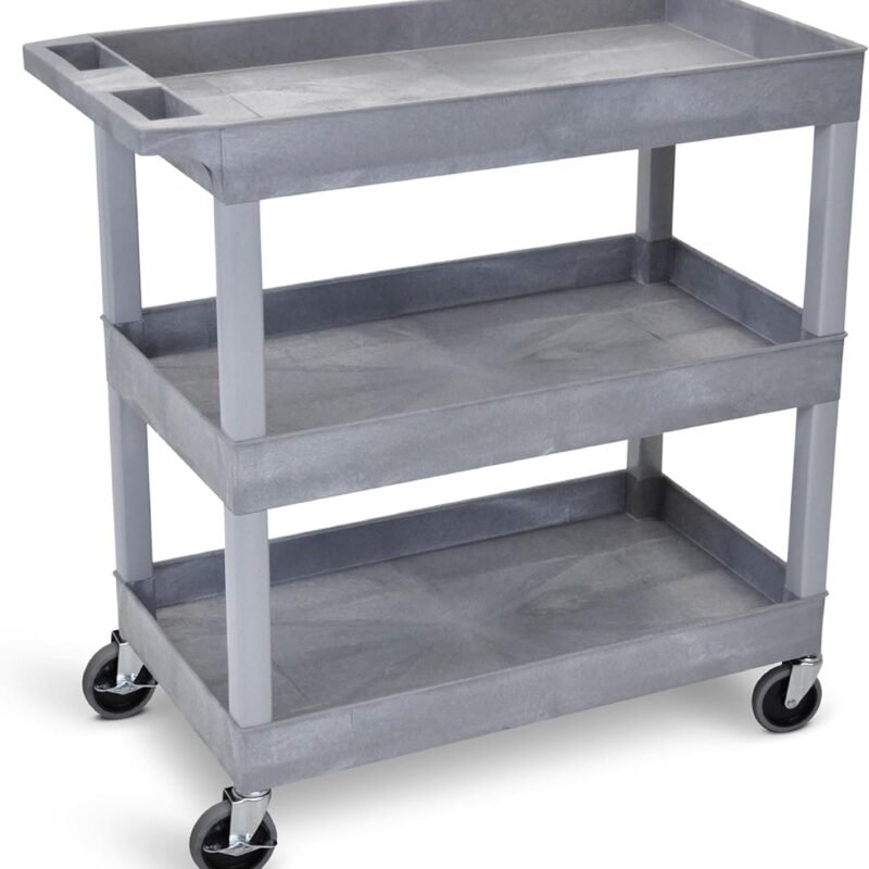 3-Tier Rolling Utility Cart with Wheels | Supports 300 lbs. Total | Heavy-Duty Capacity for Garage Storage, Office Spaces, & Kitchen Use | Durable Tool Cart with Locking Wheels (Gray, 32 x 18)