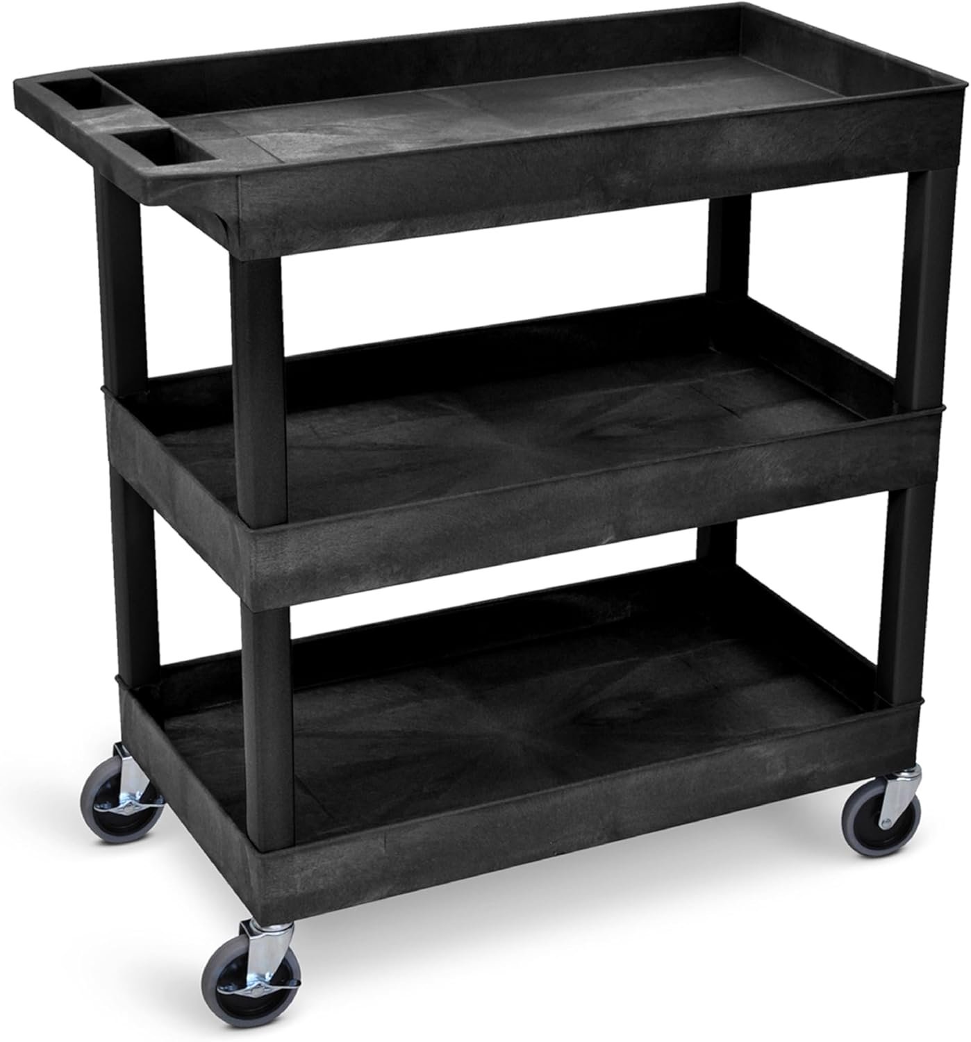 3-Tier Rolling Utility Cart with Wheels | Supports 300 lbs. Total | Heavy-Duty Capacity for Garage Storage, Office Spaces, & Kitchen Use | Durable Tool Cart with Locking Wheels (Black, 32 x 18)