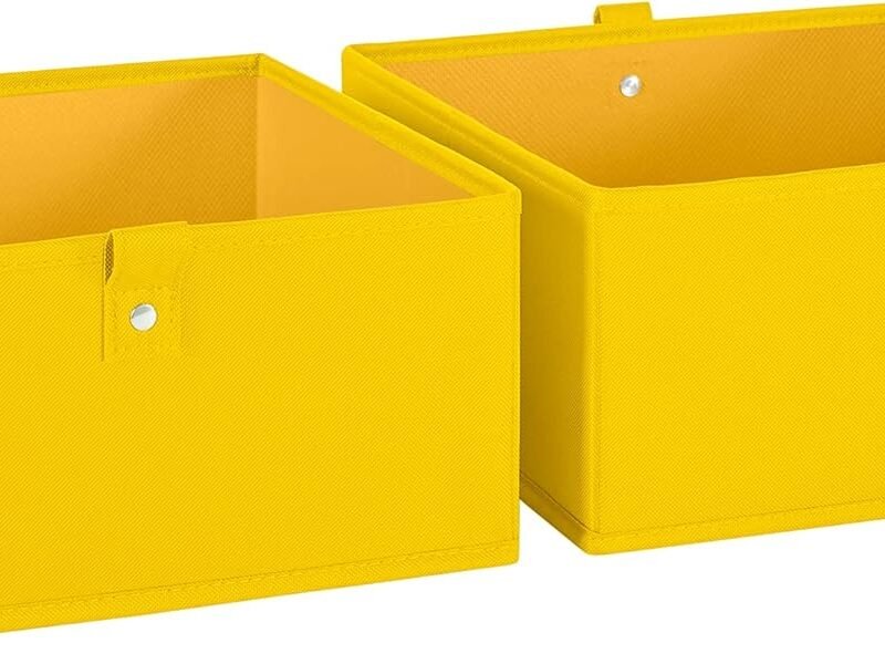 Kids 2pc Folding Storage Bins Set - 10.5” Bin Organizer with Handles - Yellow Closet Organizers & Storage for Toys, Games, Shoes - Foldable Cube Storage Organizer Bins for Playroom, Nursery
