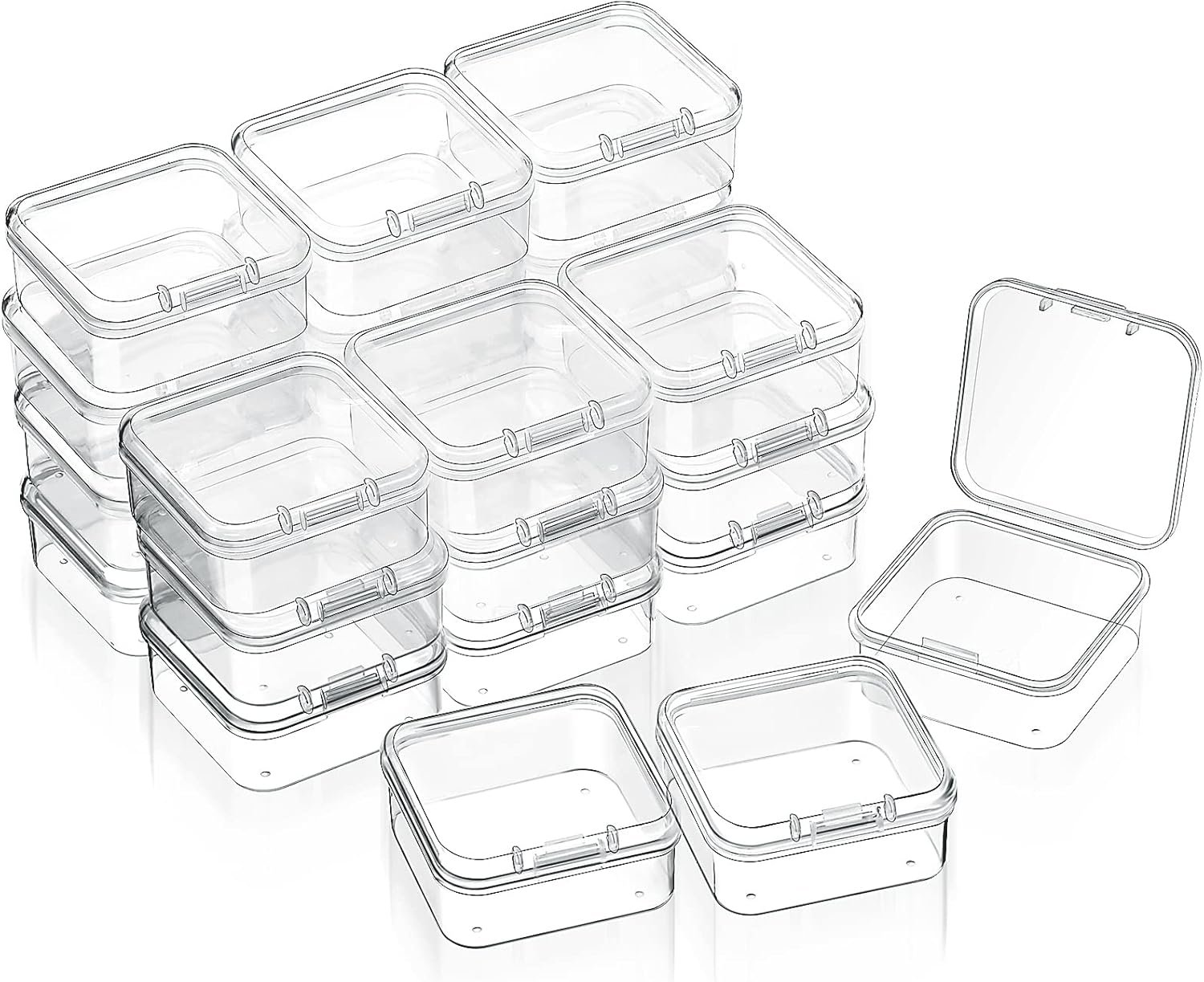 24 Packs Small Clear Plastic Beads Storage Containers Box with Hinged Lid for Storage of Small Items, Crafts, Jewelry, Hardware (1.7 x 1.7 x 0.8 Inches)