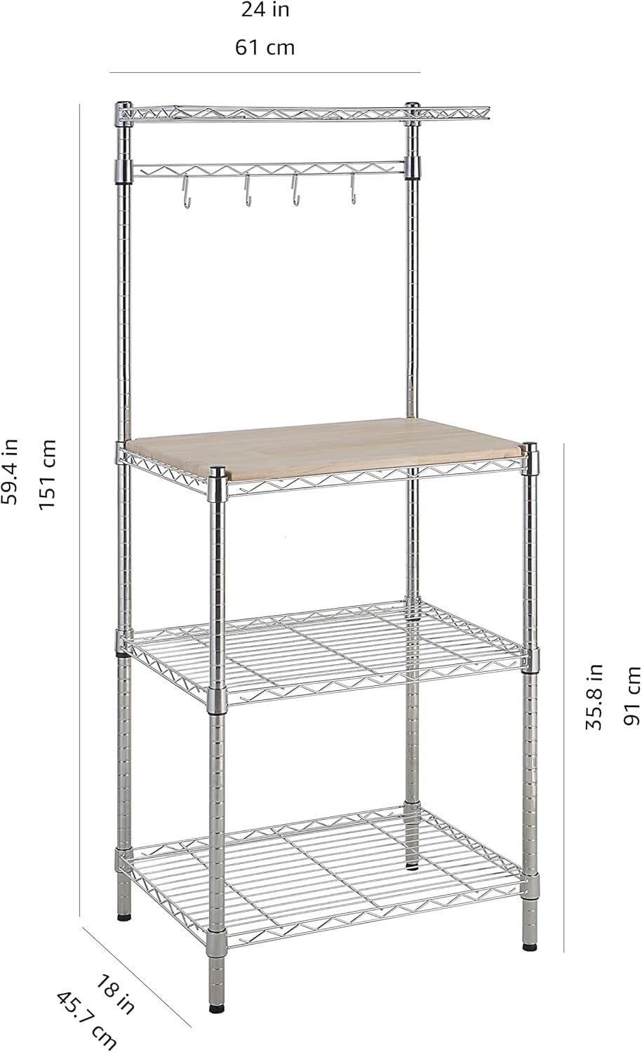 Kitchen Storage Baker's Rack with Removable Top, Chrome/Beige, 18"D x 24" W x 59"H - Image 2