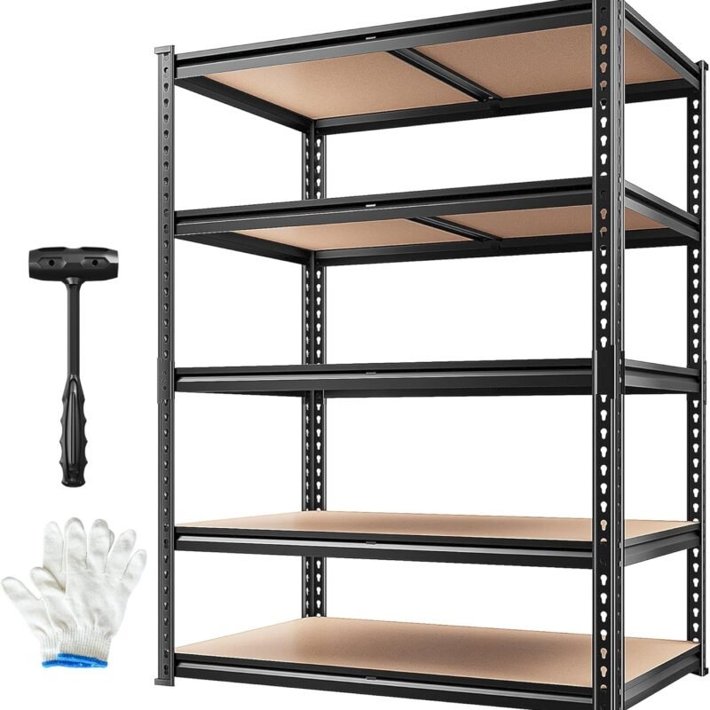 Storage Shelves 5 Tier Garage Shelving Heavy Duty, Adjustable Metal Shelving Unit, Garage Shelves for Basement, Warehouse, Pantry, Closet, Kitchen 72" H x 35.55" W x 16" D, Black