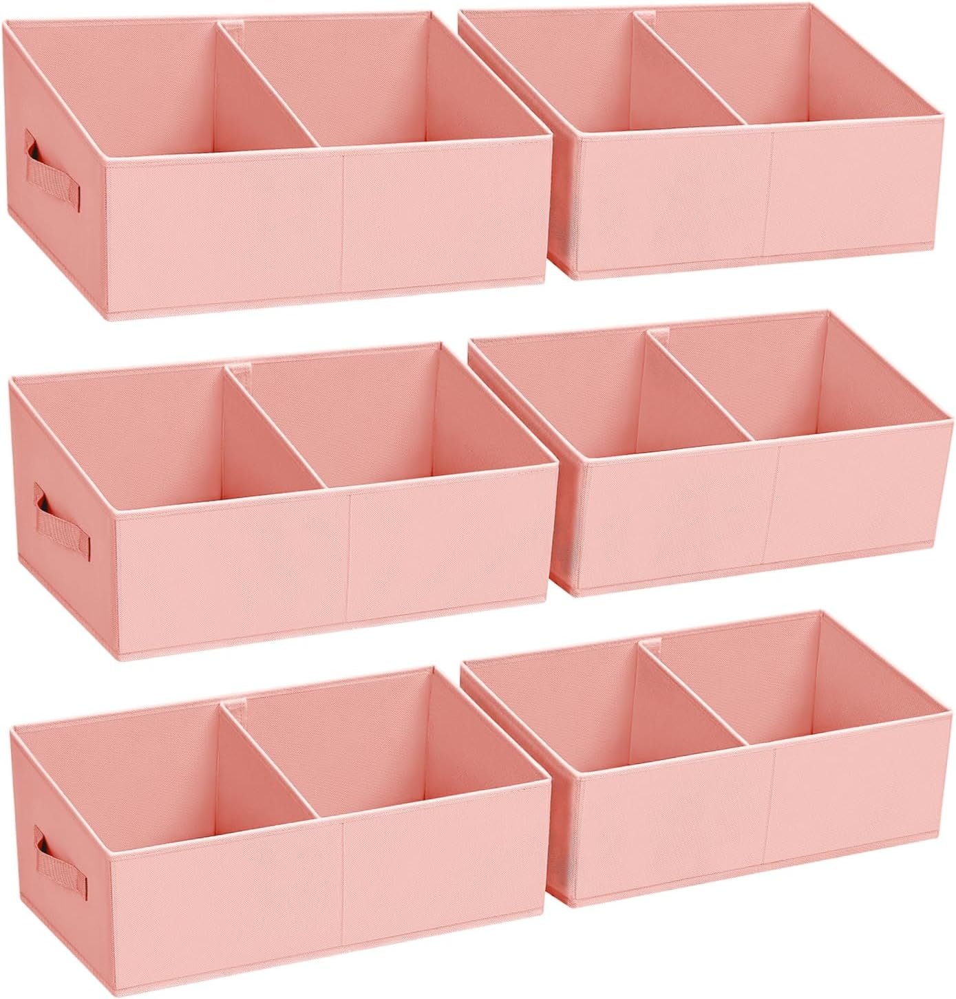 Large Closet Shelf Organizer Bins 6 Packs with Handles and Divider, Fabric Trapezoid Storage Baskets, Foldable Clothes Containers Box for Shelf, Towel, Book, Toy, Purse, Hats, Pink