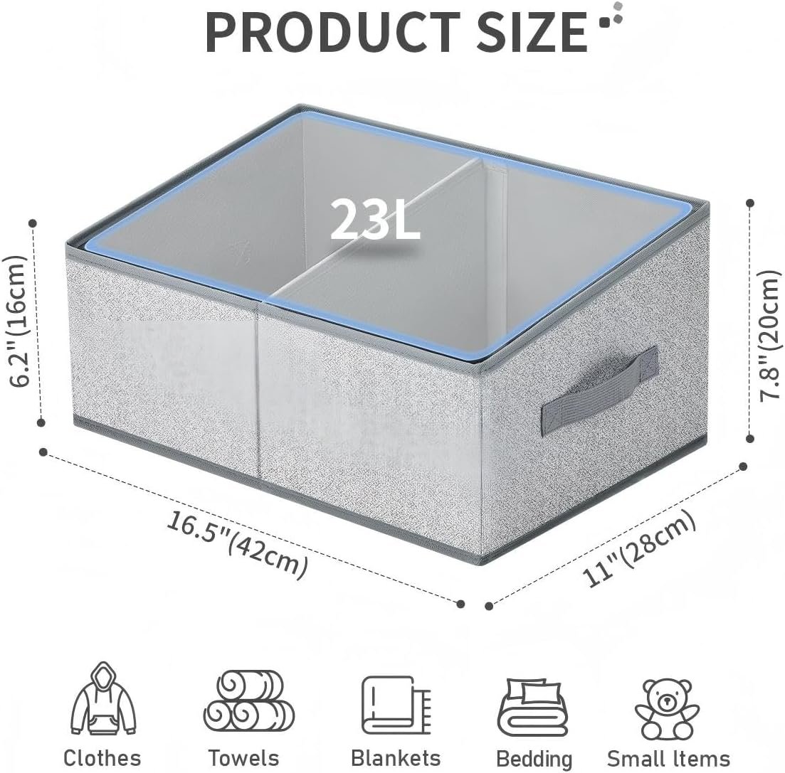 Large Closet Shelf Organizer Bins 6 Packs with Handles and Divider, Fabric Trapezoid Storage Baskets, Foldable Clothes Containers Box for Shelf, Towel, Book, Toy, Purse, Hats, Grey - Image 2