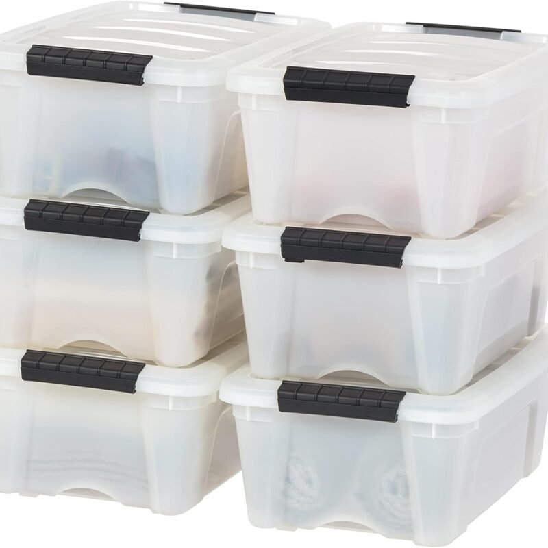 13 QT Plastic Storage Box with Lid and Latches - 6 Pack - BPA-Free, Discreet Organizing Solution, Durable Nestable Stackable Containers, Secure Pull Handle - Pearl