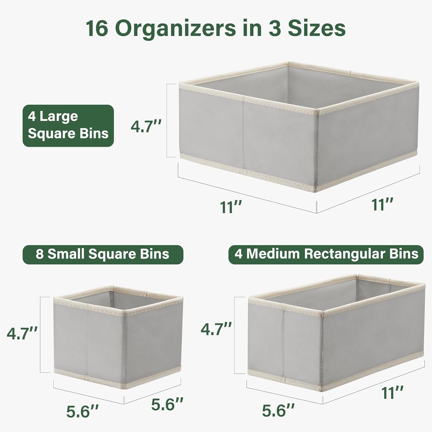 16 Pack Drawer Organizer Clothes, Dresser Drawer Organizers for Clothing Fabric Foldable Closet Organizers and Storage Bins for Baby Clothes, Nursery, Underwear, Bras, Socks - Image 2