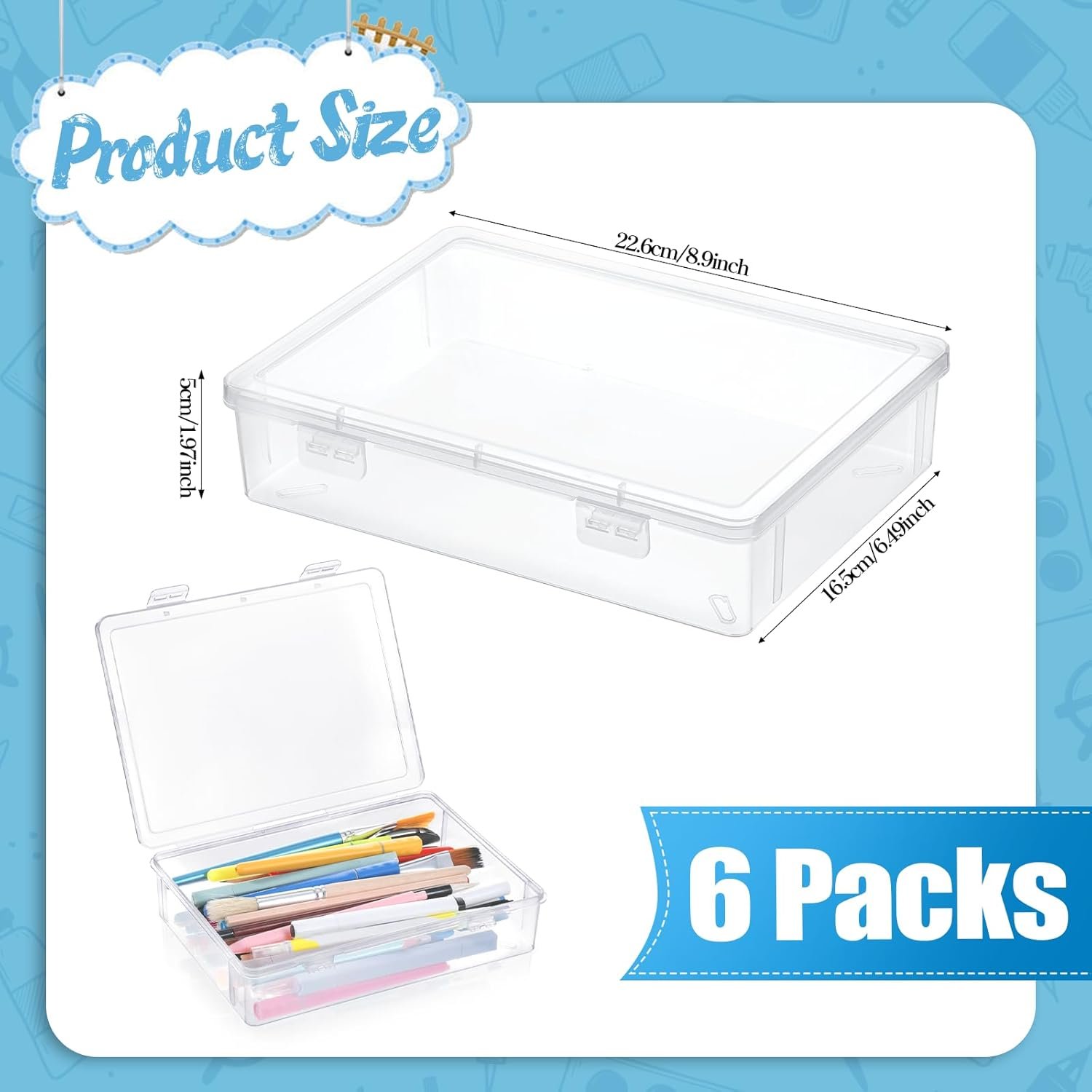 6 Pcs Plastic Storage Boxes with Lids, 9 x 6.5 x 2 Inch Clear Rectangular Plastic Box Multipurpose Craft Organizers Small Storage Containers for Pencils, Beads, Craft Accessories, Small Items - Image 2