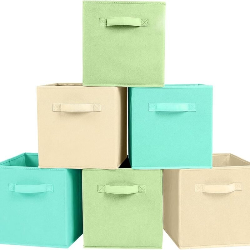 Storage Bins, Foldable Fabric Storage Cubes And Cloth Storage Organizer Drawer For Closet And Toys Storage, 6 Pack (Beige+Green+Mint Green)