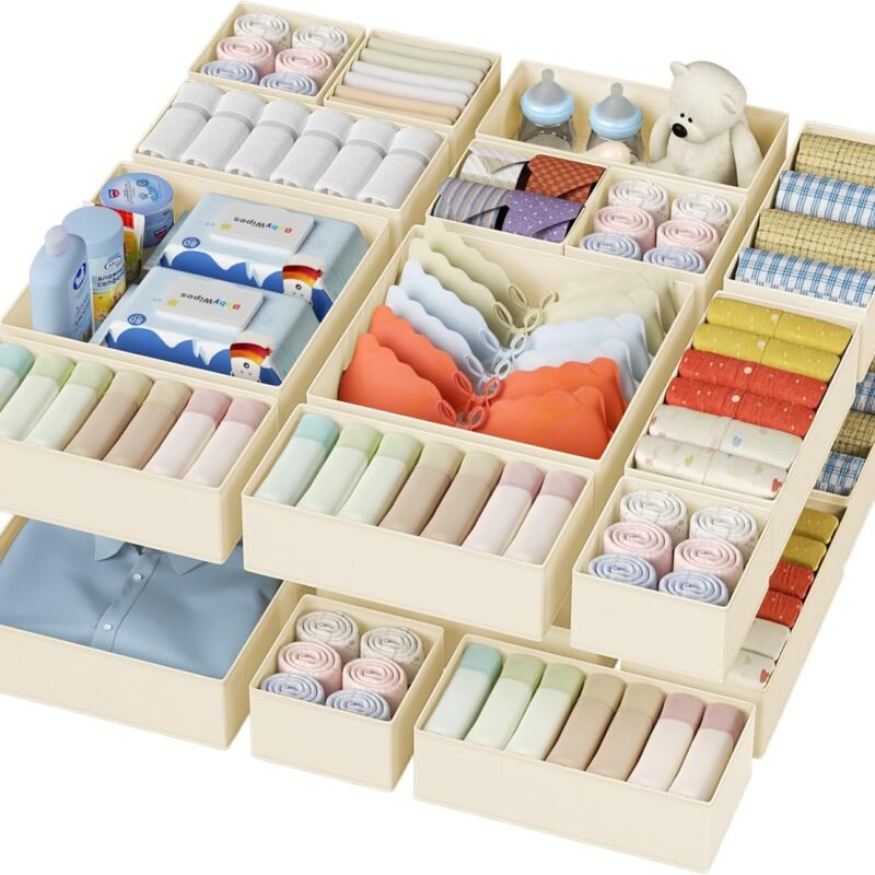 Drawer Organizer Clothes - 20 Pack Closet Drawer Organizer Bins for Baby Clothes Storage, Fabric Dresser Organizer for Nursery Bedroom, Foldable Small Drawer Dividers for Underwear Socks