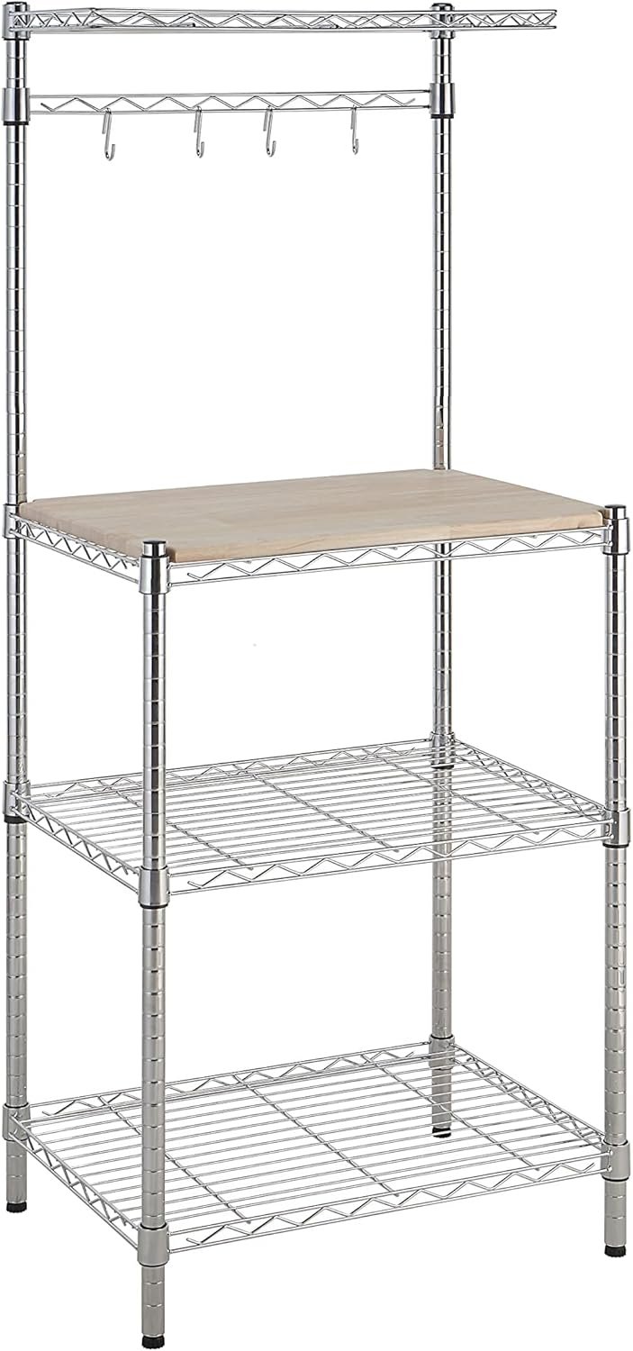 Kitchen Storage Baker's Rack with Removable Top, Chrome/Beige, 18"D x 24" W x 59"H