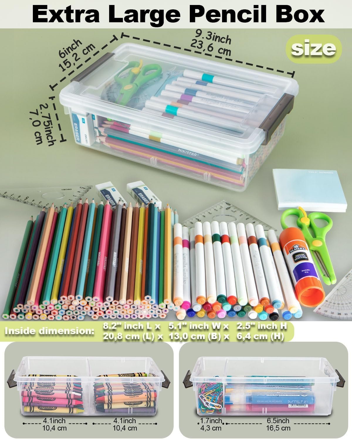 6 Pack Extra Large Pencil Box with Removable Divider, Thickened Pencil Case Bulk, Clear Crayon Marker Organizer Stackable Plastic Small Storage Containers for Pen Craft School Supplies(Grey) - Image 2