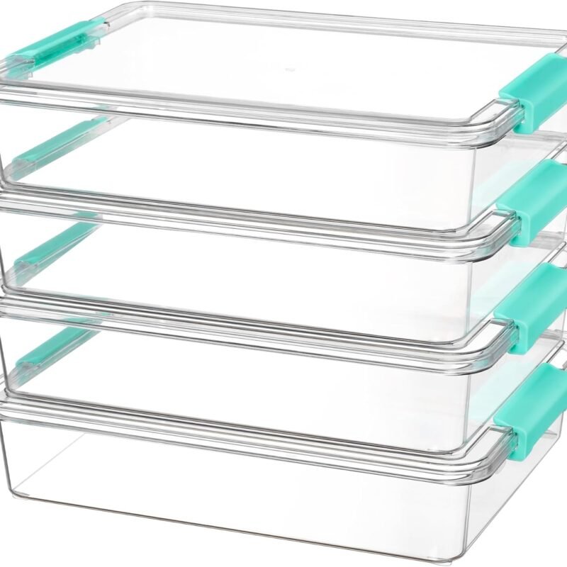 6 Qt Plastic Storage Bins with Lids, Clear Sensory Bins, Arts Crafts Organizers and Storage, Stackable Containers for Home Office and School Supplies, 4 Pack