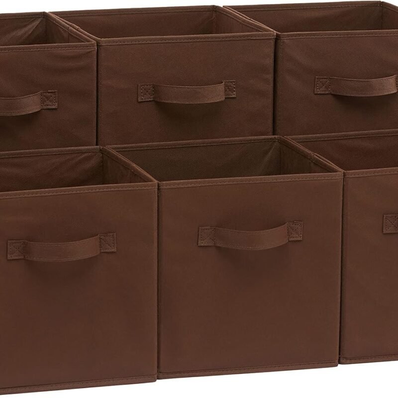 Cube Organizer Storage Bins Handles, Collapsible Fabric, Pack of 6, 10.5"x10.5"x11", Brown
