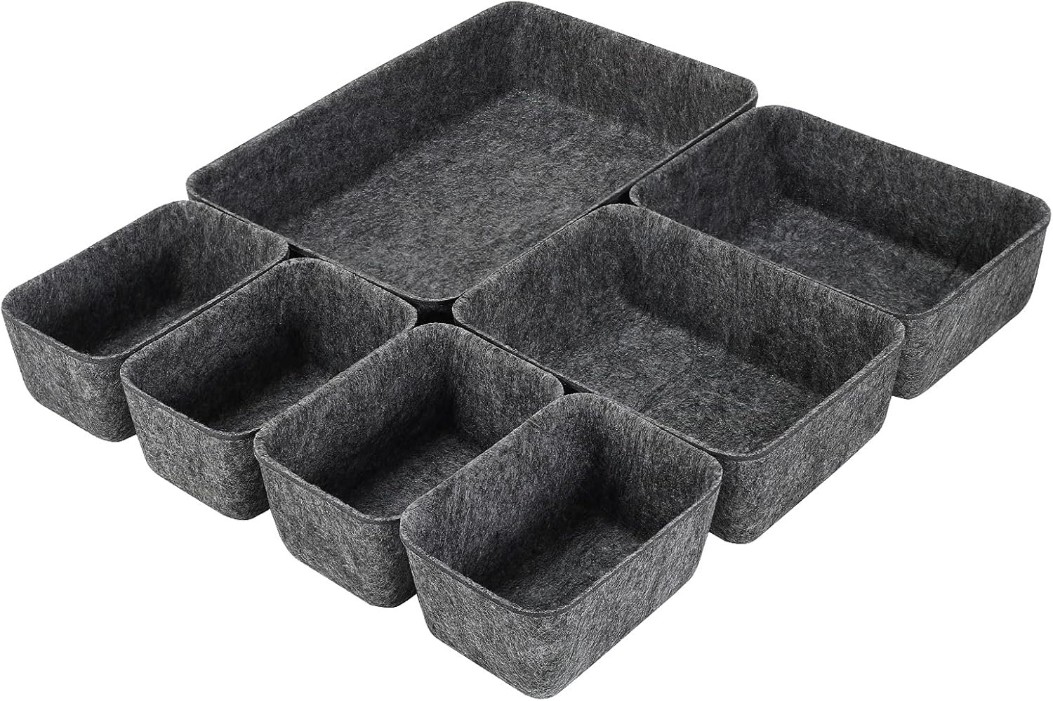 Desk Drawer Organizer Tray Dividers Set Kitchen Bathroom Office Drawer Organizers Separators Shallow Felt Storage Bins Container for Makeup Juck Jewelry Utensils Tools Dresser, Grey, 7 Pack
