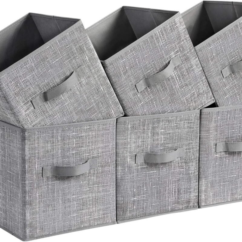 Storage Cubes, 11-Inch Non-Woven Fabric Bins with Double Handles, Set of 6, Closet Organizers for Shelves, Foldable, for Clothes, Cattail Gray