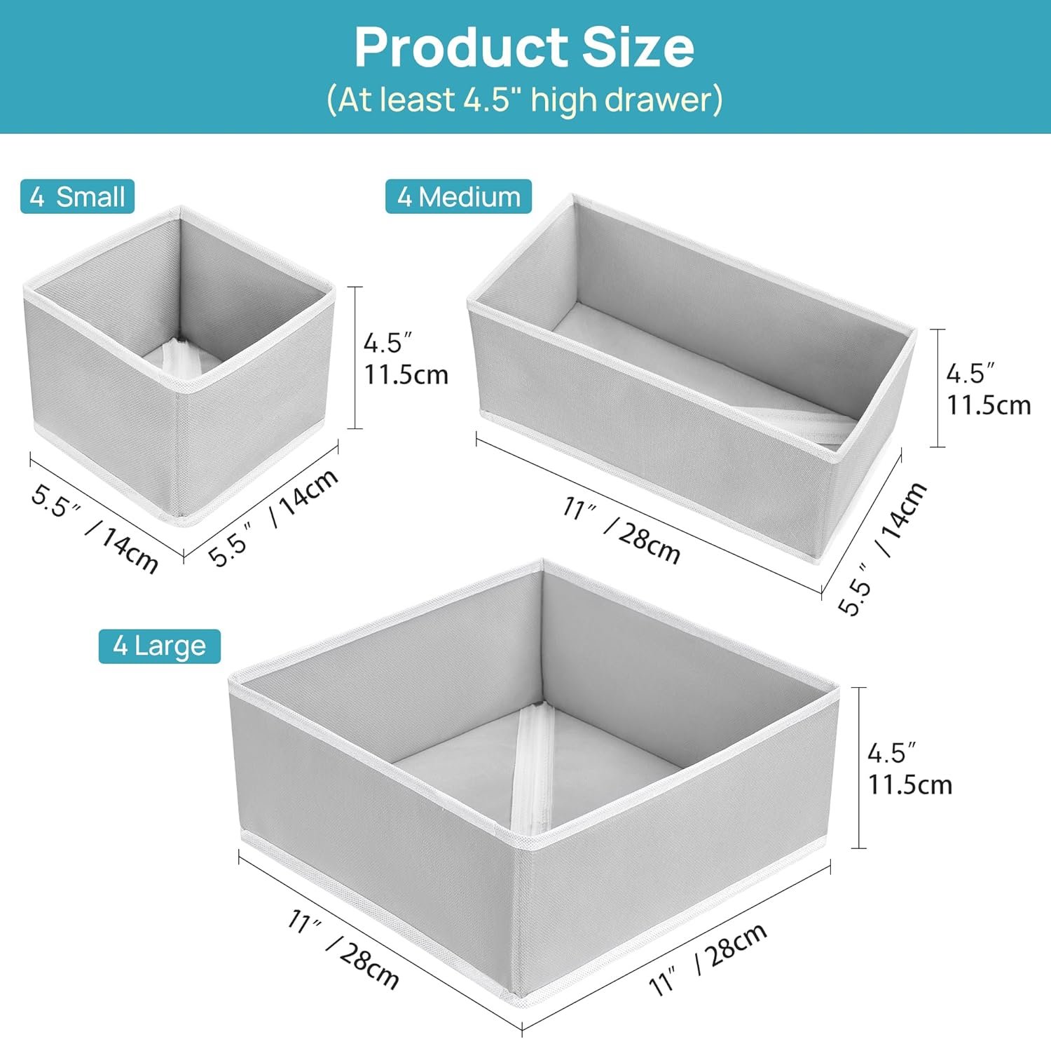 12 Pack Baby Clothes Organizer, Dresser Drawer Organizer for Baby Clothing, Foldable Fabric Closet Drawer Storage Bins, Dresser Dividers for Bra, Socks, Ties, Scarf - Image 2