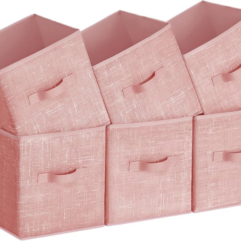 Storage Cubes, 11-Inch Non-Woven Fabric Bins with Double Handles, Set of 6, Closet Organizers for Shelves, Foldable, for Clothes, Jelly Pink