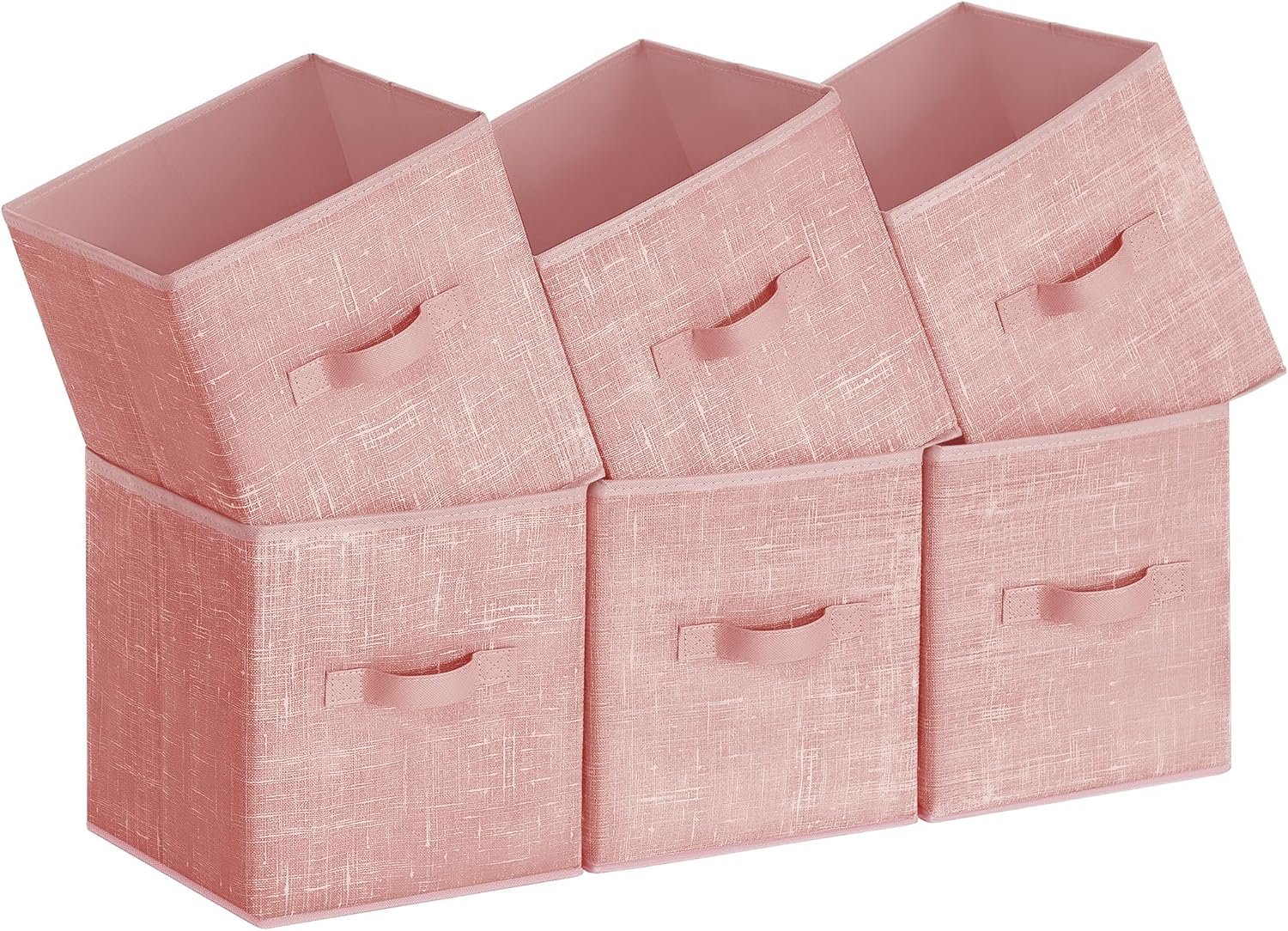 Storage Cubes, 11-Inch Non-Woven Fabric Bins with Double Handles, Set of 6, Closet Organizers for Shelves, Foldable, for Clothes, Jelly Pink