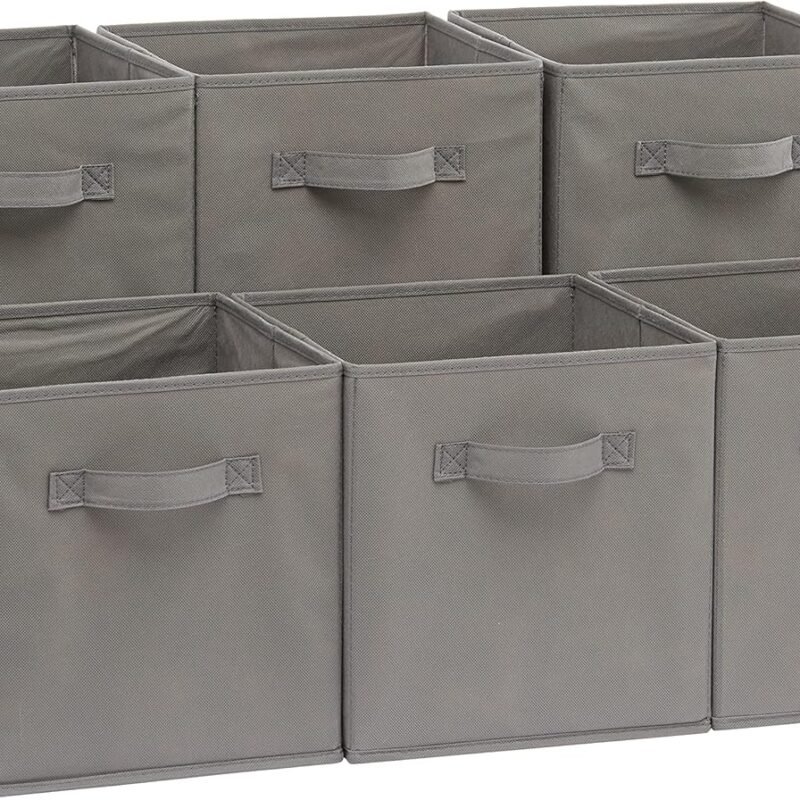 Collapsible Fabric Storage Cubes Organizer with Handles, Sturdy, Gray, 10.5-x-10.5-x-11-inch, Pack of 6