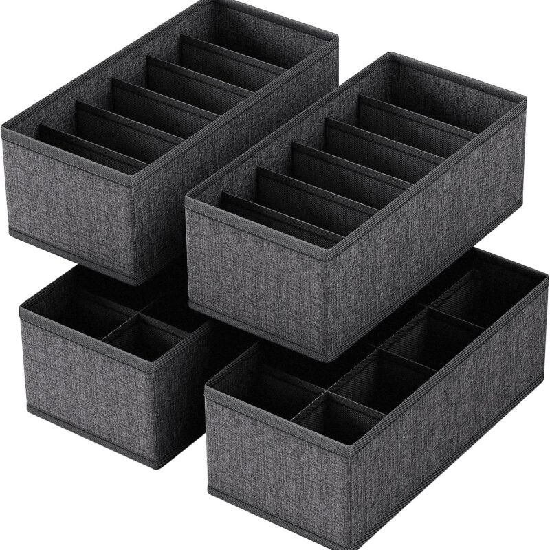 4 PACK Sock Underwear Drawer Organizer Dividers, Collapsible Cabinet Closet Storage Boxes for Clothes, Socks, Lingerie, Underwear, Tie, Belt,Bedroomedroom